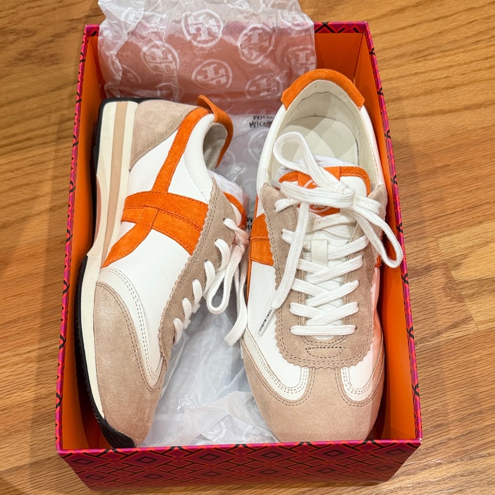 tory burch Orange and White Sneakers